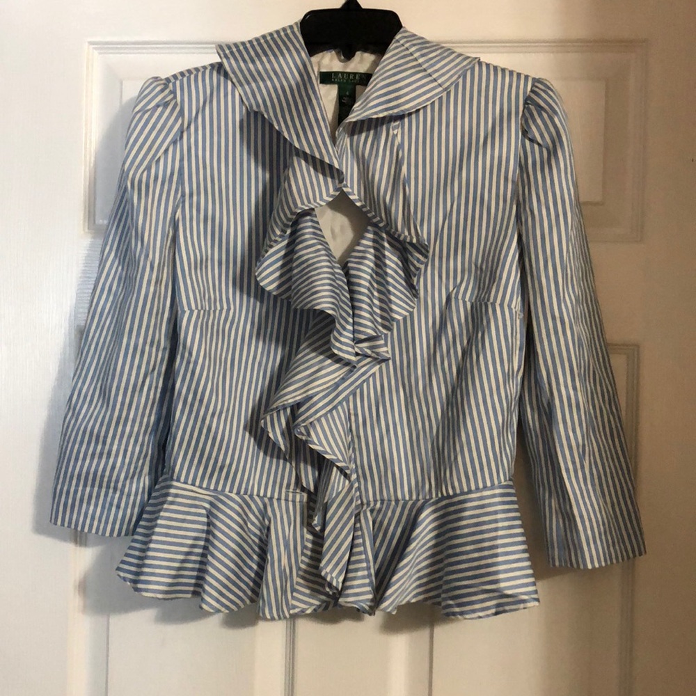 Ralph Lauren silk striped ruffle peplum blazer
